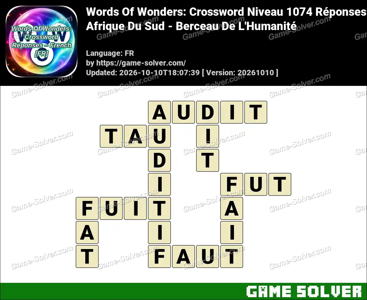 Words Of Wonders: Crossword Niveau 1074 Réponses – Afrique Du Sud – Berceau De L’Humanité